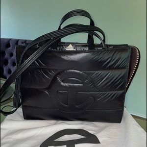 100% Nylon Telfar tote bag with crossbody shoulder straps.